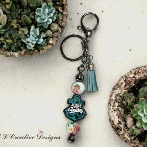 Handmade Beaded Bar Keychain with Lobster Clasp